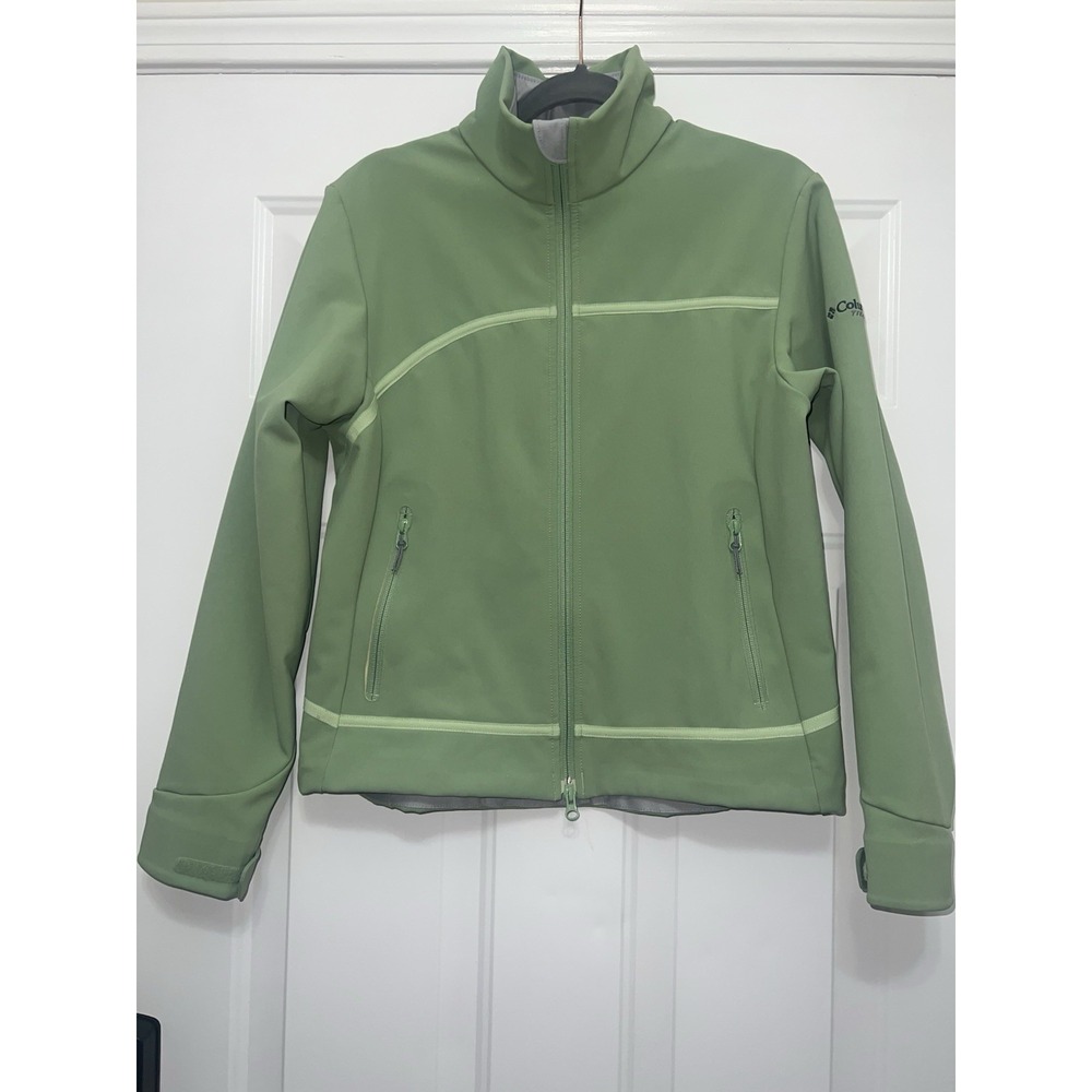 COLUMBIA TITANIUM WOMENS Medium GREEN SHADES SOFTSHELL WIND JACKET
